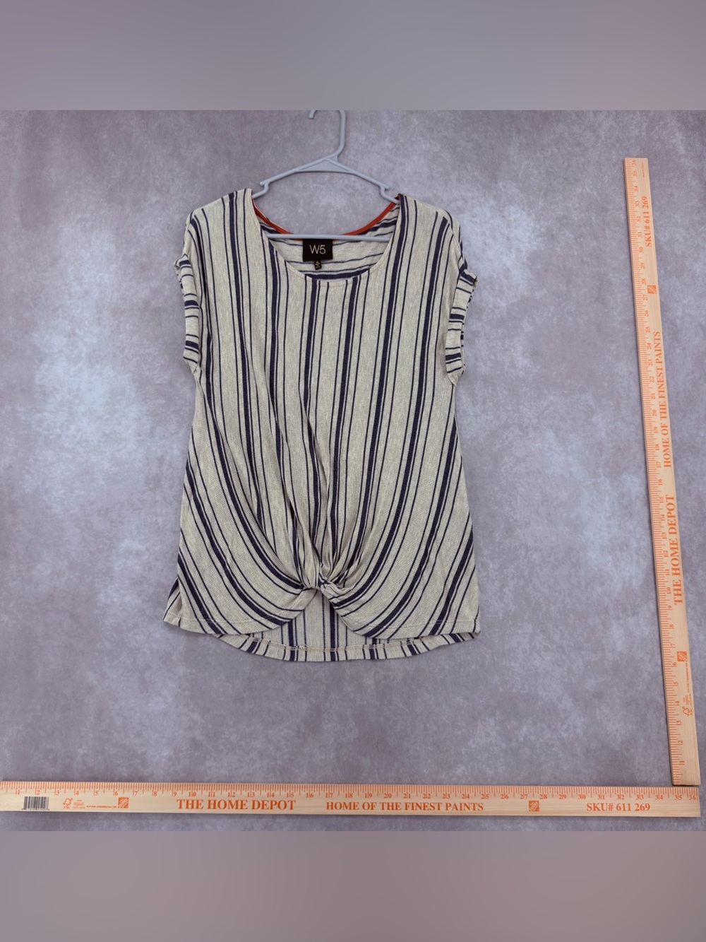W5 Striped Twist-Front Short Sleeve Top - Cream & Navy Women’s